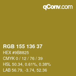 Color code: RGB 155 136 37 | qconv.com