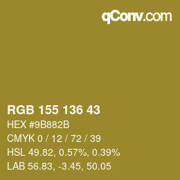 Color code: RGB 155 136 43 | qconv.com
