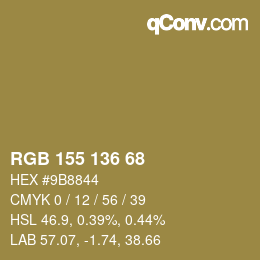 カラーコード: RGB 155 136 68 | qconv.com