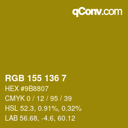 Color code: RGB 155 136 7 | qconv.com