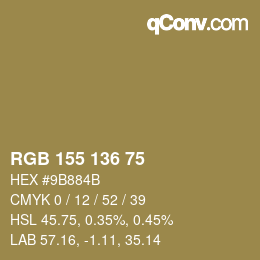 Color code: RGB 155 136 75 | qconv.com