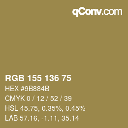 Color code: RGB 155 136 75 | qconv.com