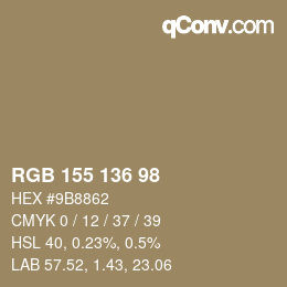 Color code: RGB 155 136 98 | qconv.com