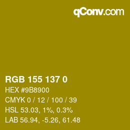 颜色代码: RGB 155 137 0 | qconv.com