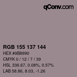 颜色代码: RGB 155 137 144 | qconv.com