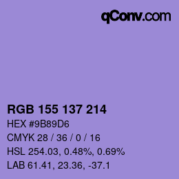 カラーコード: RGB 155 137 214 | qconv.com