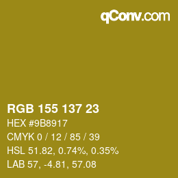 Color code: RGB 155 137 23 | qconv.com