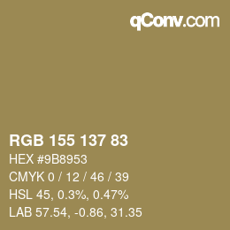 Color code: RGB 155 137 83 | qconv.com