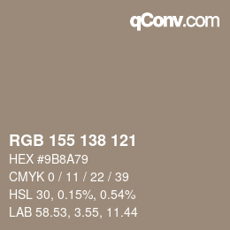 Farbcode: RGB 155 138 121 | qconv.com