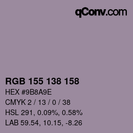 颜色代码: RGB 155 138 158 | qconv.com