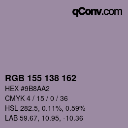 カラーコード: RGB 155 138 162 | qconv.com