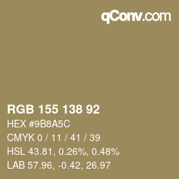 Color code: RGB 155 138 92 | qconv.com