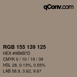 Color code: RGB 155 139 125 | qconv.com