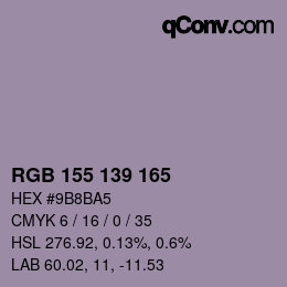 颜色代码: RGB 155 139 165 | qconv.com
