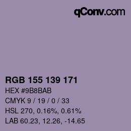 Color code: RGB 155 139 171 | qconv.com