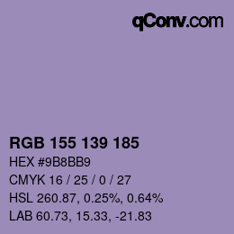 Color code: RGB 155 139 185 | qconv.com