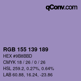 カラーコード: RGB 155 139 189 | qconv.com