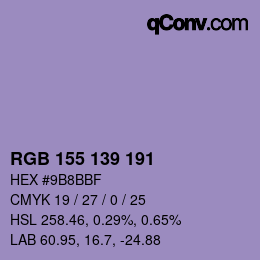 Color code: RGB 155 139 191 | qconv.com