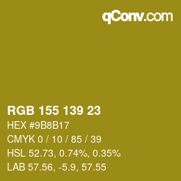 Color code: RGB 155 139 23 | qconv.com