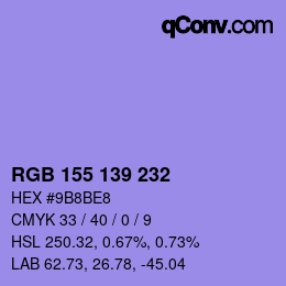 Color code: RGB 155 139 232 | qconv.com