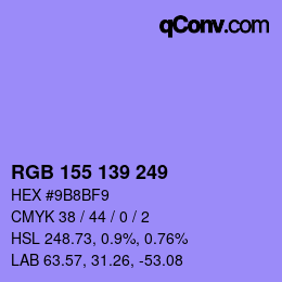 颜色代码: RGB 155 139 249 | qconv.com