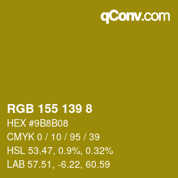Color code: RGB 155 139 8 | qconv.com