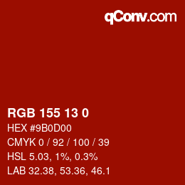 颜色代码: RGB 155 13 0 | qconv.com
