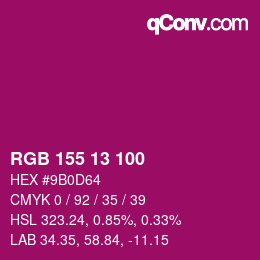 カラーコード: RGB 155 13 100 | qconv.com