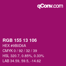 颜色代码: RGB 155 13 106 | qconv.com