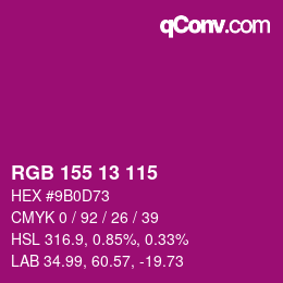 颜色代码: RGB 155 13 115 | qconv.com