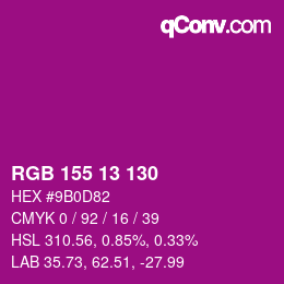 カラーコード: RGB 155 13 130 | qconv.com