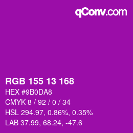 颜色代码: RGB 155 13 168 | qconv.com
