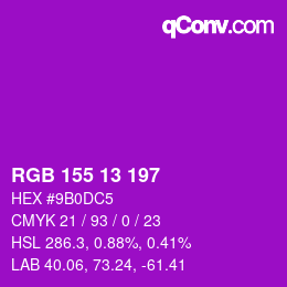 颜色代码: RGB 155 13 197 | qconv.com