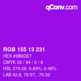 カラーコード: RGB 155 13 231 | qconv.com