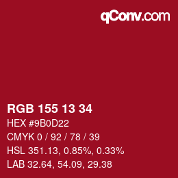 颜色代码: RGB 155 13 34 | qconv.com