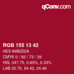 颜色代码: RGB 155 13 42 | qconv.com