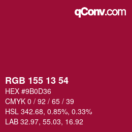 颜色代码: RGB 155 13 54 | qconv.com
