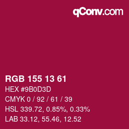 颜色代码: RGB 155 13 61 | qconv.com