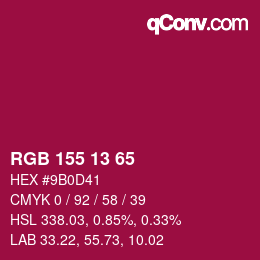 颜色代码: RGB 155 13 65 | qconv.com