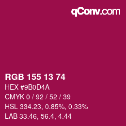 颜色代码: RGB 155 13 74 | qconv.com