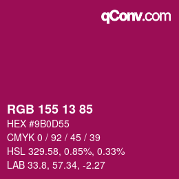 颜色代码: RGB 155 13 85 | qconv.com