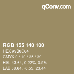 颜色代码: RGB 155 140 100 | qconv.com