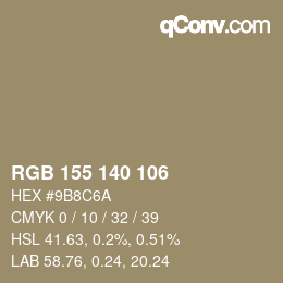 Color code: RGB 155 140 106 | qconv.com