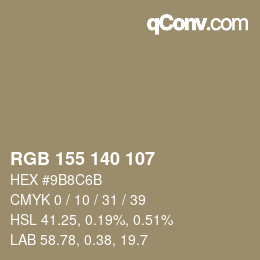 Color code: RGB 155 140 107 | qconv.com