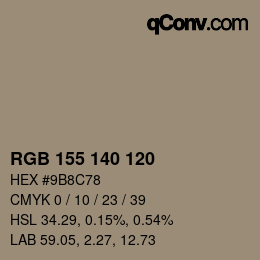 Color code: RGB 155 140 120 | qconv.com