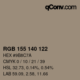 颜色代码: RGB 155 140 122 | qconv.com
