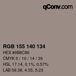 颜色代码: RGB 155 140 134 | qconv.com