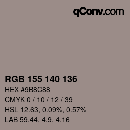 カラーコード: RGB 155 140 136 | qconv.com