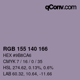 カラーコード: RGB 155 140 166 | qconv.com