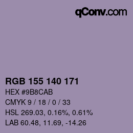 颜色代码: RGB 155 140 171 | qconv.com